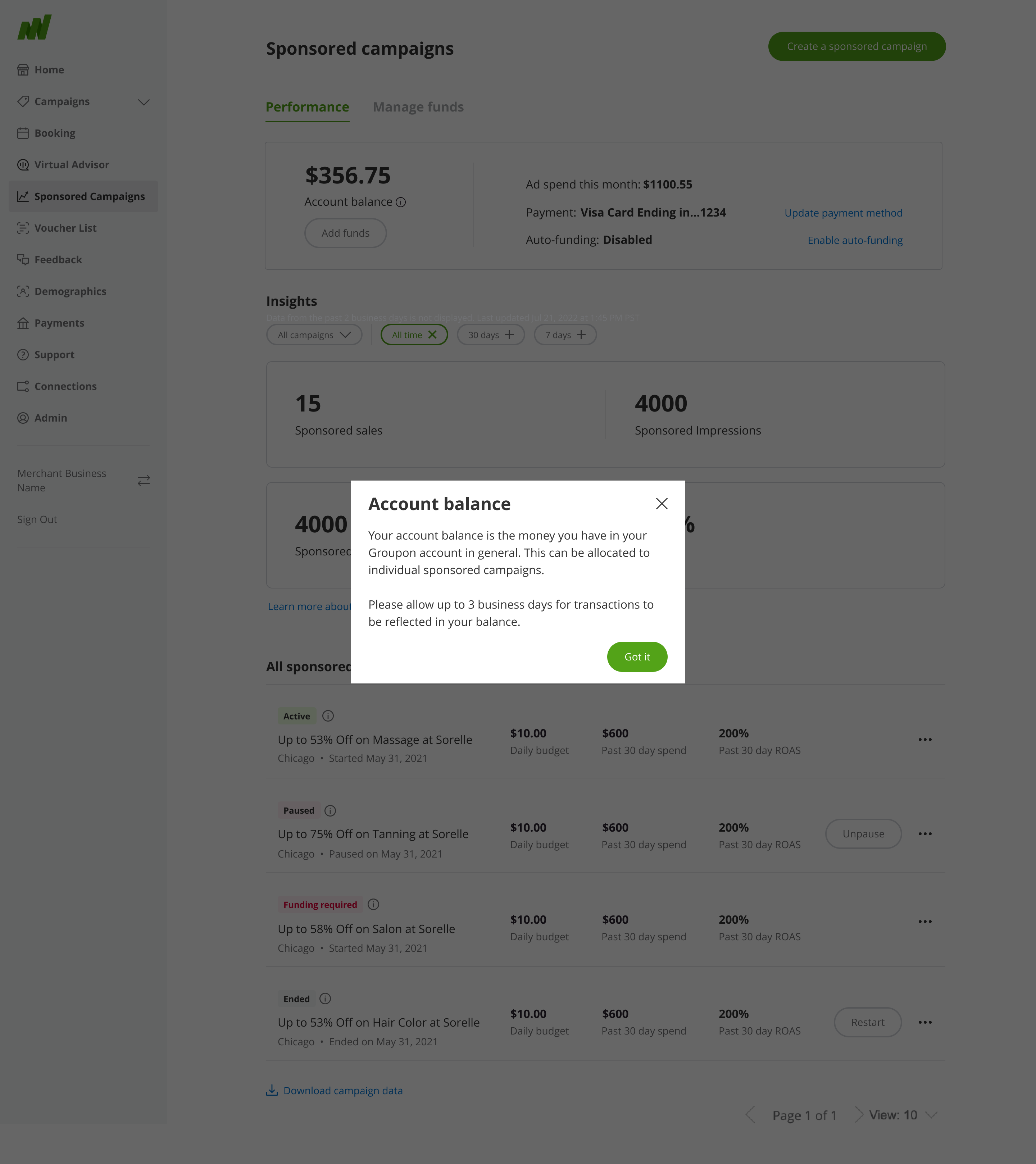Account Balance tooltip