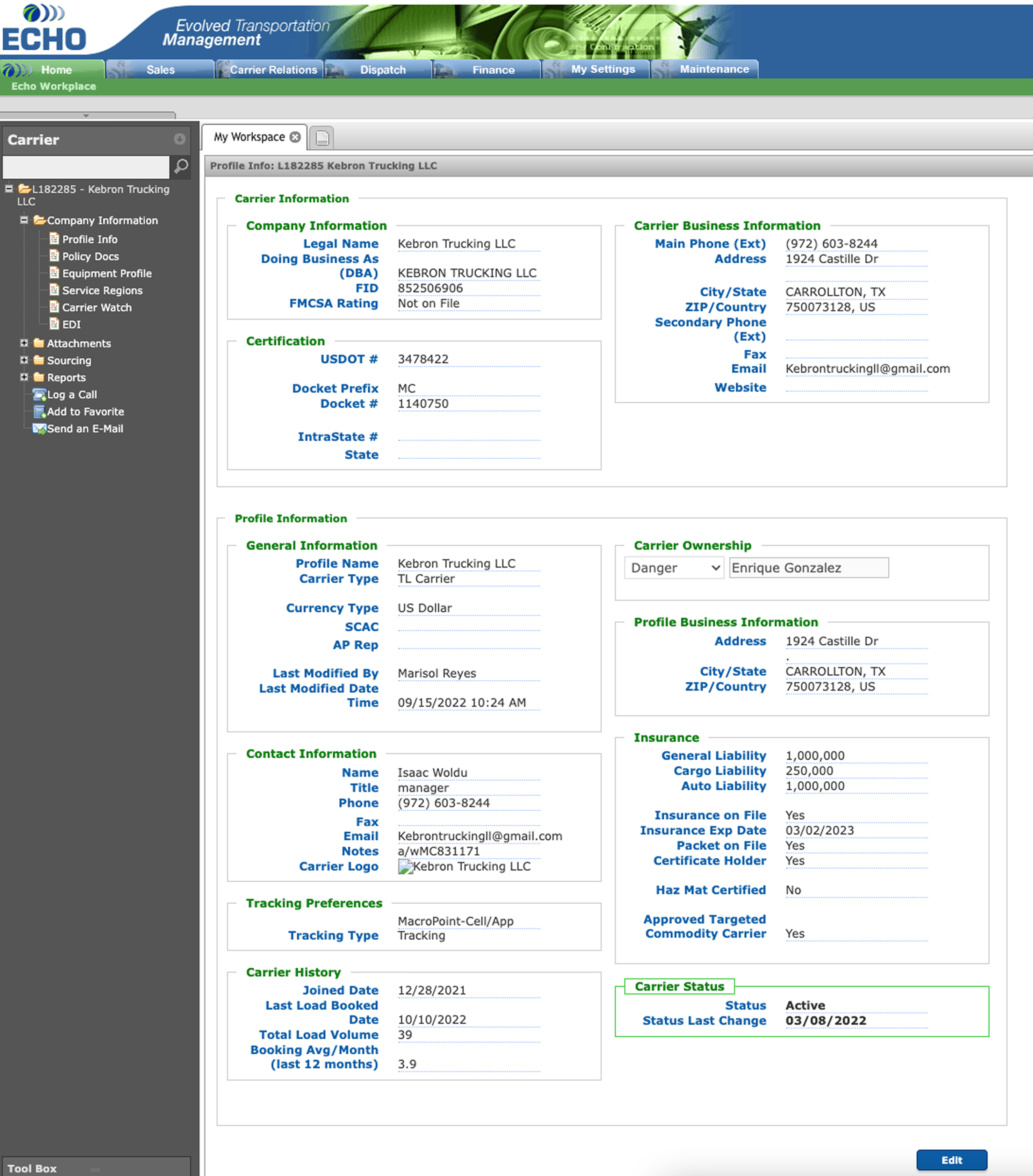 Optimizer carrier profile tool